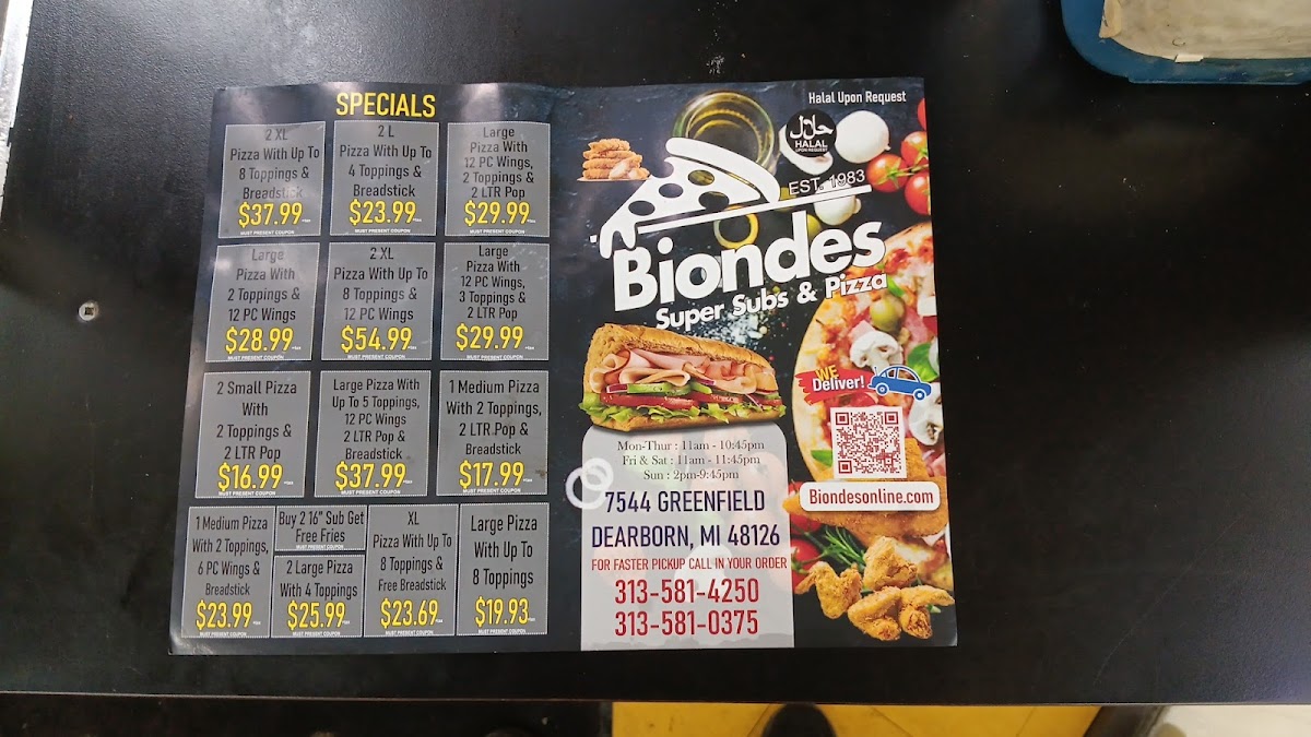 Menu Bionde's Super Sub & Pizza-2