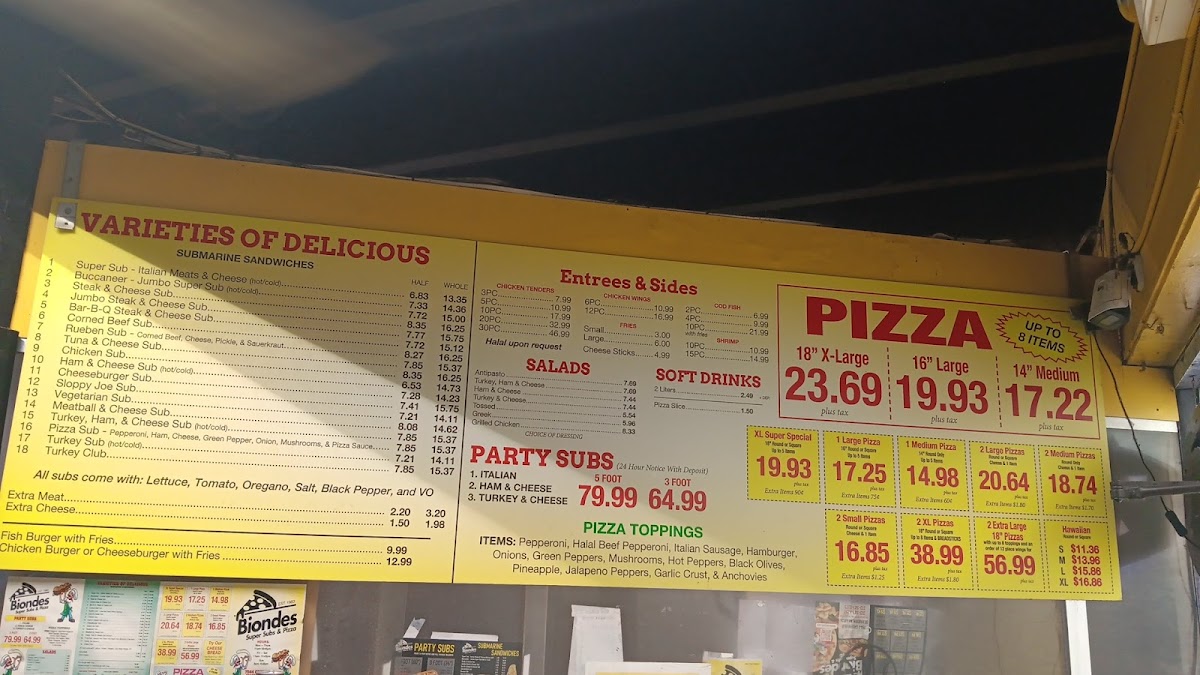 Menu Bionde's Super Sub & Pizza-3