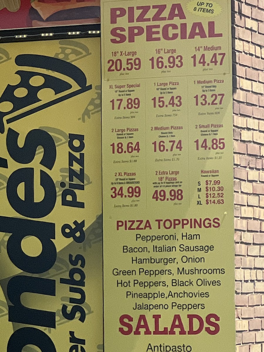 Menu Bionde's Super Sub & Pizza-7